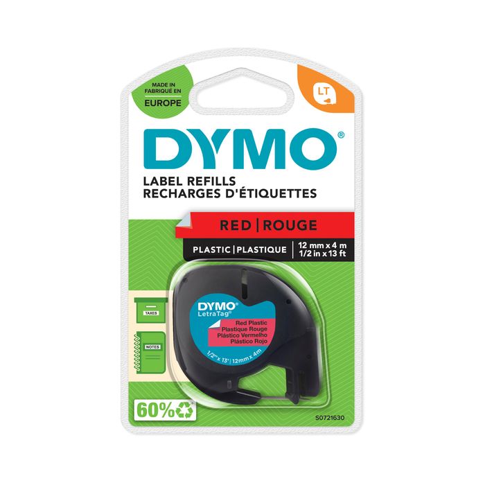 5411313912037-Dymo LetraTAG - Ruban d'étiquettes plastique auto-adhésives - 1 rouleau (12 mm x 4 m) - fond rouge é--0