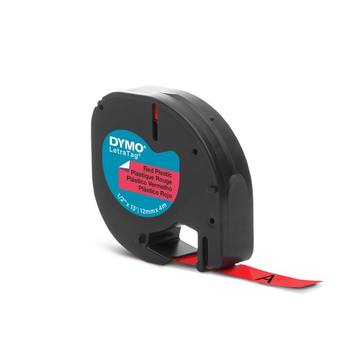 5411313912037-Dymo LetraTAG - Ruban d'étiquettes plastique auto-adhésives - 1 rouleau (12 mm x 4 m) - fond rouge é--1