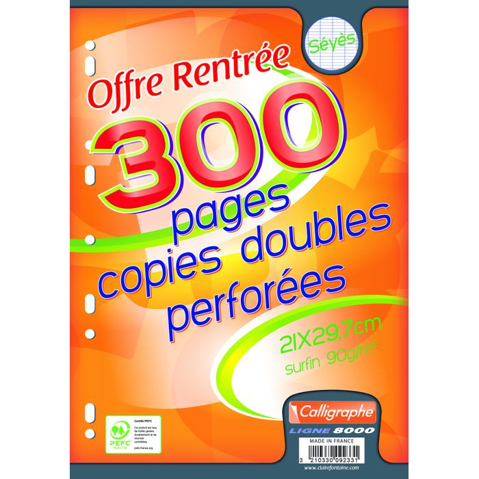 3210330092331-Calligraphe - copies doubles sous film -300 pages - A4 - grands carreaux (Seyes) - perforées--0