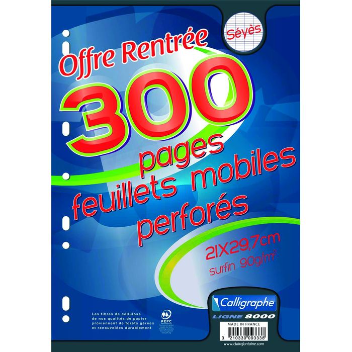 3210330093338-Calligraphe - feuilles simples A4 - 300 pages - grands carreaux (Seyes) - perforées--0