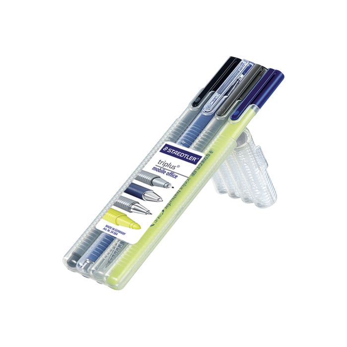 4007817340004-STAEDTLER triplus mobile office - Pack de Stylo à bille, Feutre fin, Surligneur et Crayon r-Angle droit-0