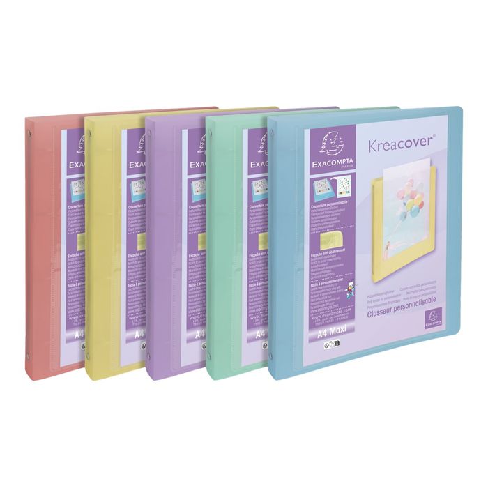 3130630517795-Exacompta Kréacover Pastel - Classeur à anneaux personnalisable - Dos 40 mm - A4 - pour 275 feuilles - disponib-Angle gauche-1