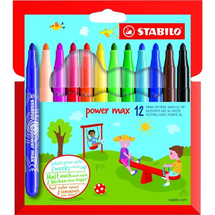 3168070980121-STABILO Power max - 12 Feutres - pointe large - couleurs assorties--0