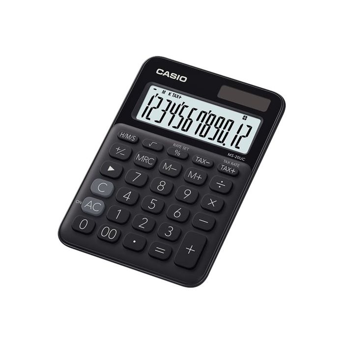 4549526612800-Calculatrice de bureau Casio MS-20UC - 12 chiffres - alimentation batterie et solaire - noir-Angle droit-0