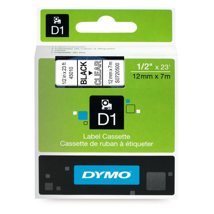 5411313450607-Dymo D1 - Ruban d'étiquettes auto-adhésives - 1 rouleau (12 mm x 7 m) - fond transparent écriture no--0