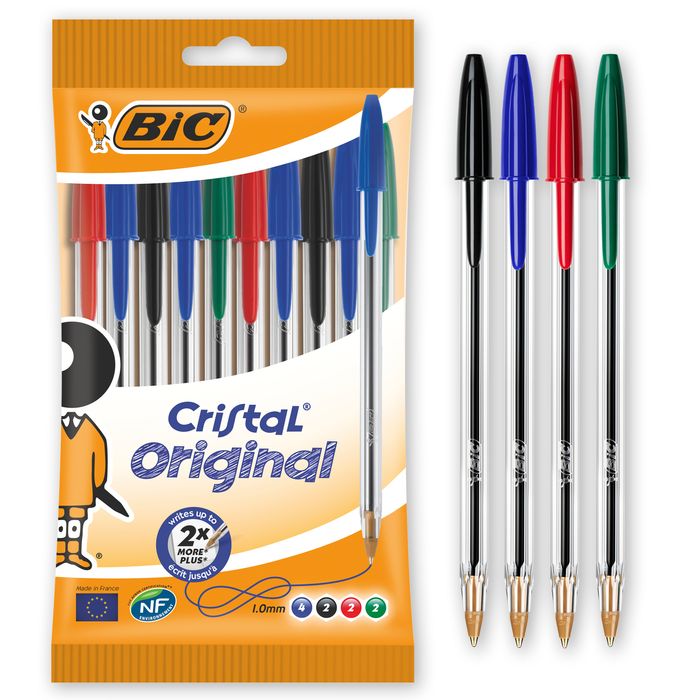 3086121601125-BIC Cristal - 10 Stylos à bille - noir, rouge, bleu, vert--0