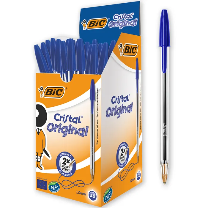 0400999996498-BIC Cristal - 50 Stylos à bille - bleu - 1 mm - pointe moyenne--0