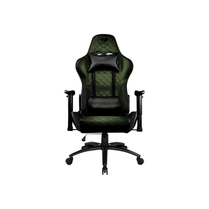 4715302442484-Fauteuil gamer Armor One - accoudoirs réglables - appui-tête intégré - noir et vert-Avant-0