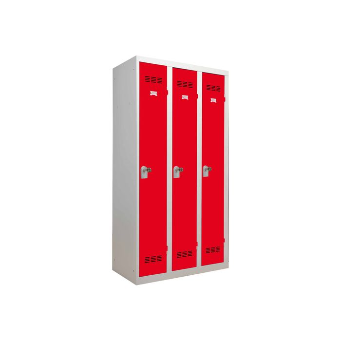 3219093104428-Vestiaire Industrie Propre - 3 portes - 180 x 90 x 50 cm - gris/rouge-Angle gauche-0