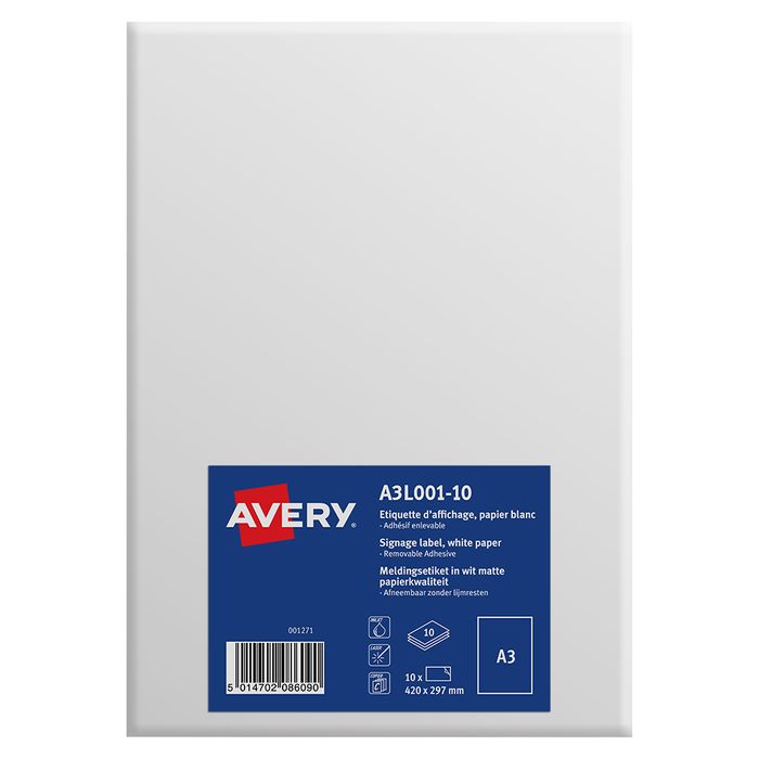 5014702086090-Avery - 10 Étiquettes amovibles blanc mat - A3 - réf A3L001-10--0