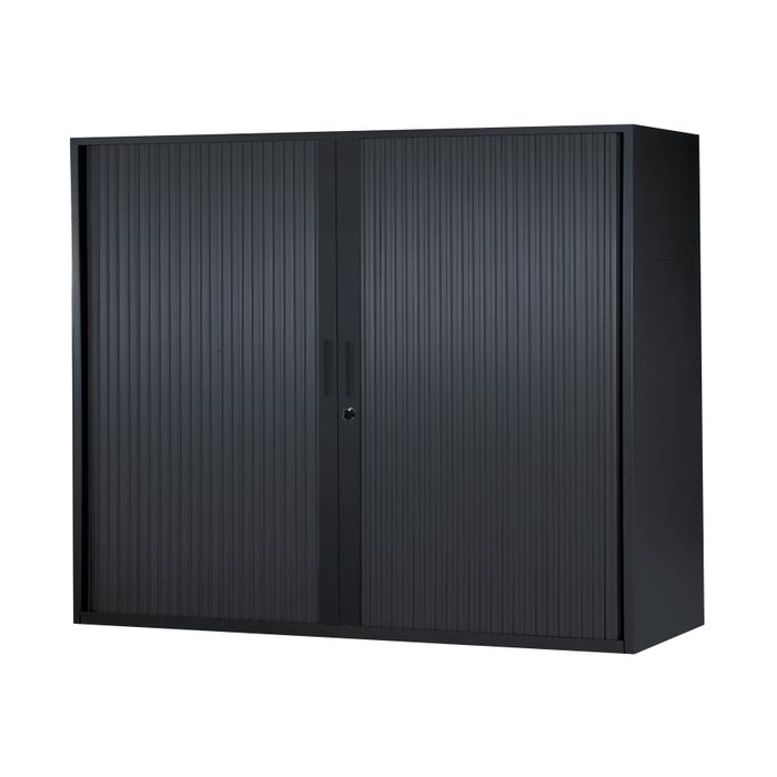 3700339871445-Armoire basse à rideaux - L120  x H105 x P43 cm - 2 tablettes - noir--0