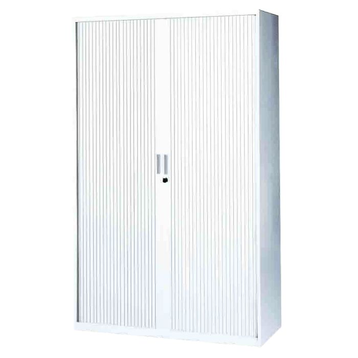 3700339871759-Armoire haute à rideaux - L120  x H198 x P43 cm - 4 tablettes - blanc--0