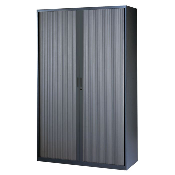 3700339871513-Armoire haute à rideaux - L120  x H198 x P43 cm - 4 tablettes - anthracite--0