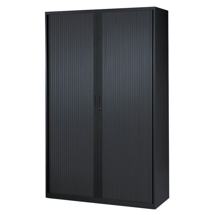 3700339871551-Armoire haute à rideaux - L120  x H198 x P43 cm - 4 tablettes - noir--0