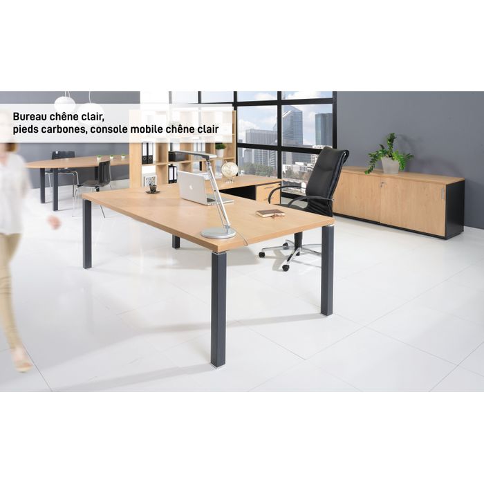 3253310147591-Bureau EXPRIM Manager - L200 x P100 x H72,5 cm - Plateau imitation chêne clair - Pieds carbone --1