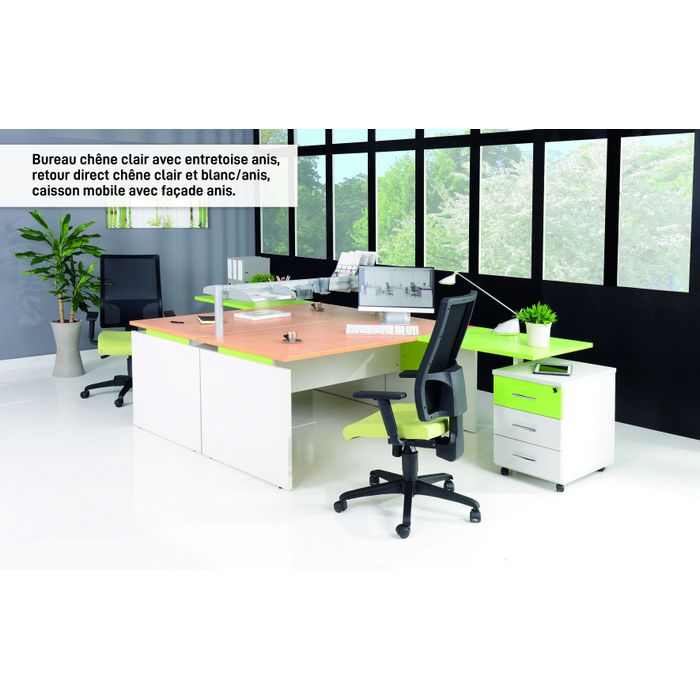 3253310147454-Bureau INEO JET UP Bureau Vallée - Réglable en hauteur - L160 x H74/78/82 x P80 cm - Pieds blanc - plateau imitation chêne clair --1