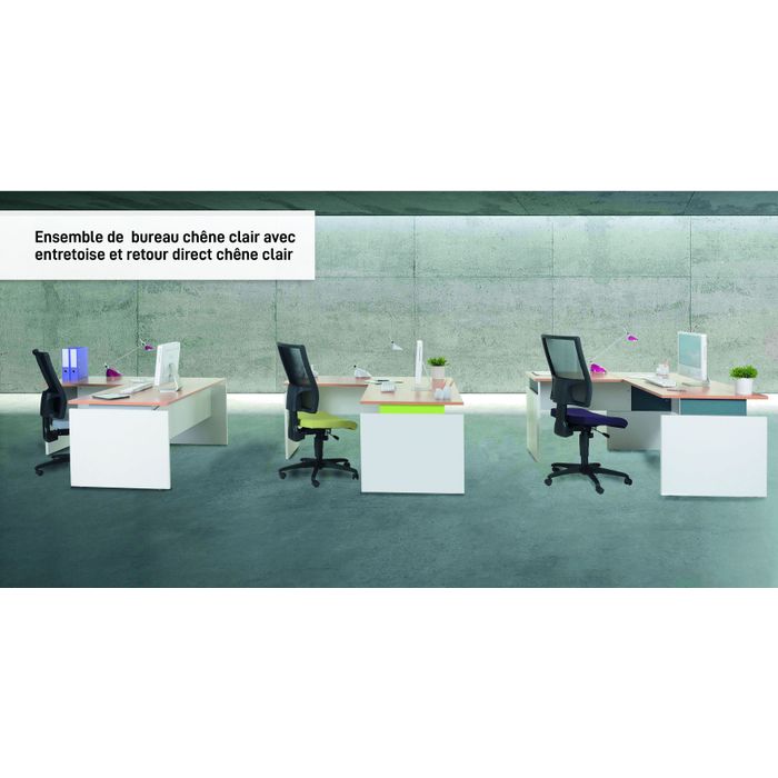 3253310147430-Bureau INEO JET UP Bureau Vallée - Réglable en hauteur - L140 x H74/78/82 x P80 cm - Pieds blanc - plateau imitation chêne clair - E--2