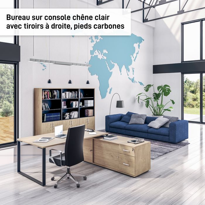 3253310167537-Bureau URBAN Manager - L180 x P100 x H72,5 cm - pieds blanc - plateau imitation chêne clair--3