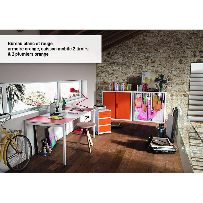 3660141250947-Bureau droit EASYDESK - L180 x P80 cm  - Blanc/orange--1