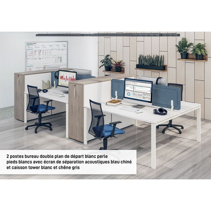 0404000121763-Bureau Bench IRIS - L140 cm - Plan de départ - Pieds blanc - plateau imitation Chêne gris--3