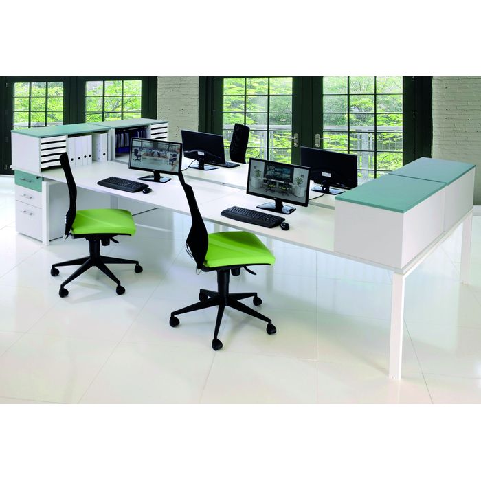 0404000122401-Bureau Bench IRIS - L180 cm - Plan suivant - Pieds blanc - plateau imitation Chêne clair--3