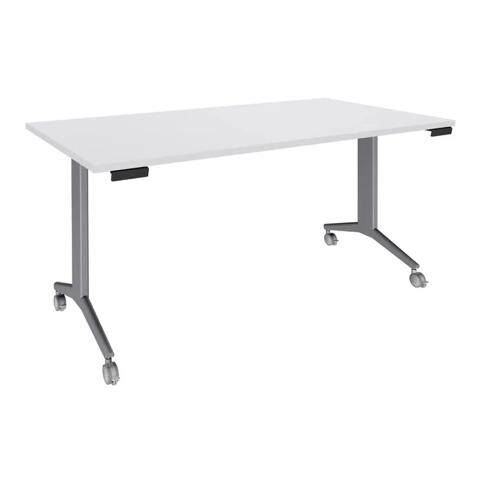 3253310160347-Table de réunion abattantes - L160 x P80 cm - pied alu - plateau blanc perle--0