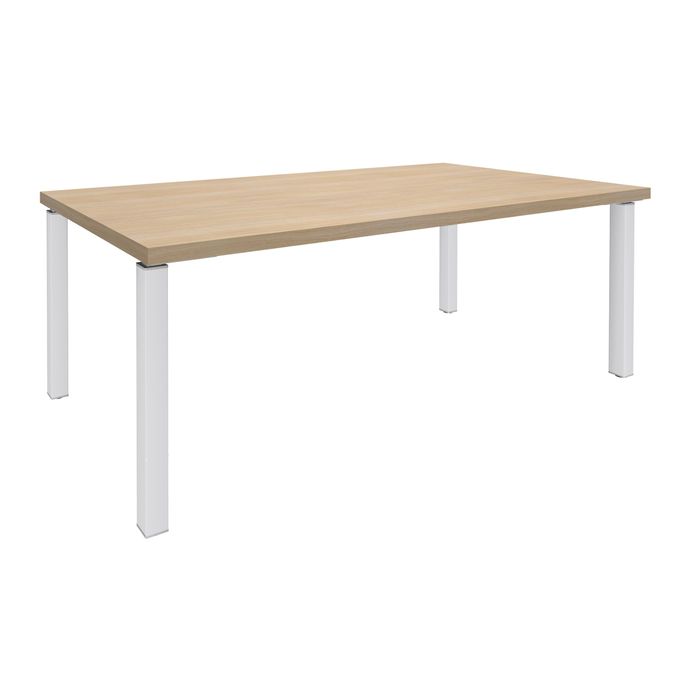 3253310147584-Bureau EXPRIM Manager - L200 x P100 x H72,5 cm - Plateau imitation chêne clair - Pieds blanc--0