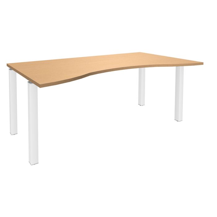 3253310165229-Bureau vague symétrique EXPRIM - L180 cm - Plateau imitation Hêtre - Pieds blanc--0