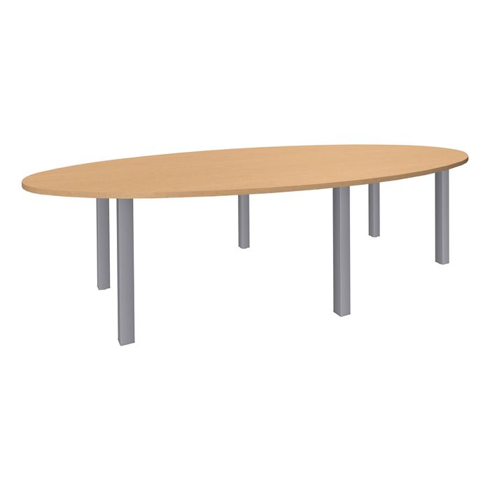 3253310171466-Table de réunion ovale - L280 cm - pieds exprim alu - Plateau imitation hêtre --0