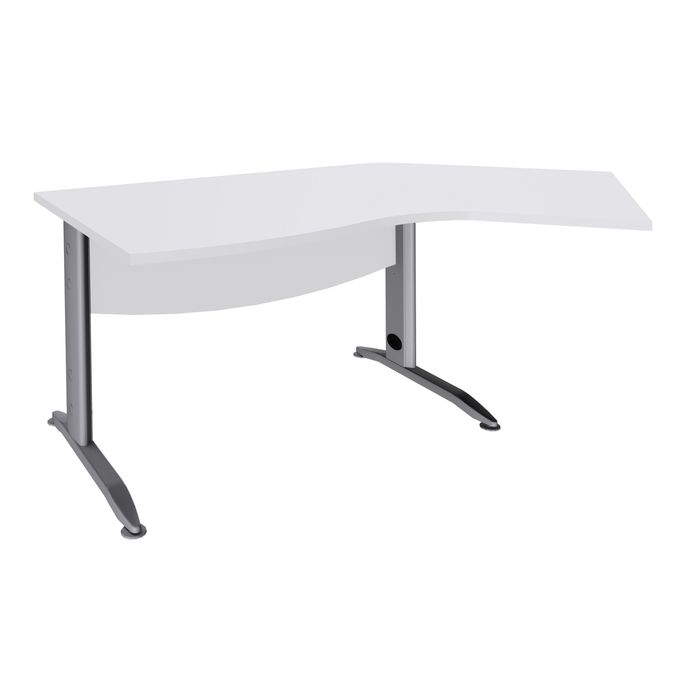 3253310150522-Bureau 135° IDRA - retour d'angle à droite - L180 cm - Pieds aluminium - plateau Blanc perle--0