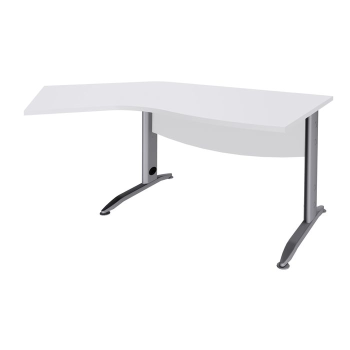 3253310150539-Bureau 135° IDRA - retour d'angle à gauche - L180 cm - Pieds aluminium - plateau Blanc perle--0