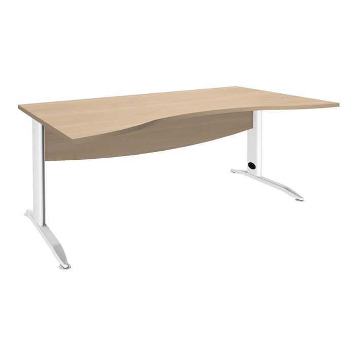 3253310150911-Bureau double vague symétrique IDRA - L180 cm - Pieds blanc - plateau imitation Chêne clair--0