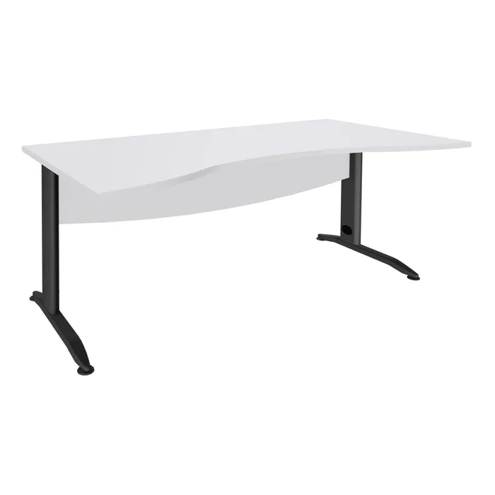 3253310150591-Bureau double vague symétrique IDRA - L180 cm - Pieds anthracite - plateau Blanc perle--0