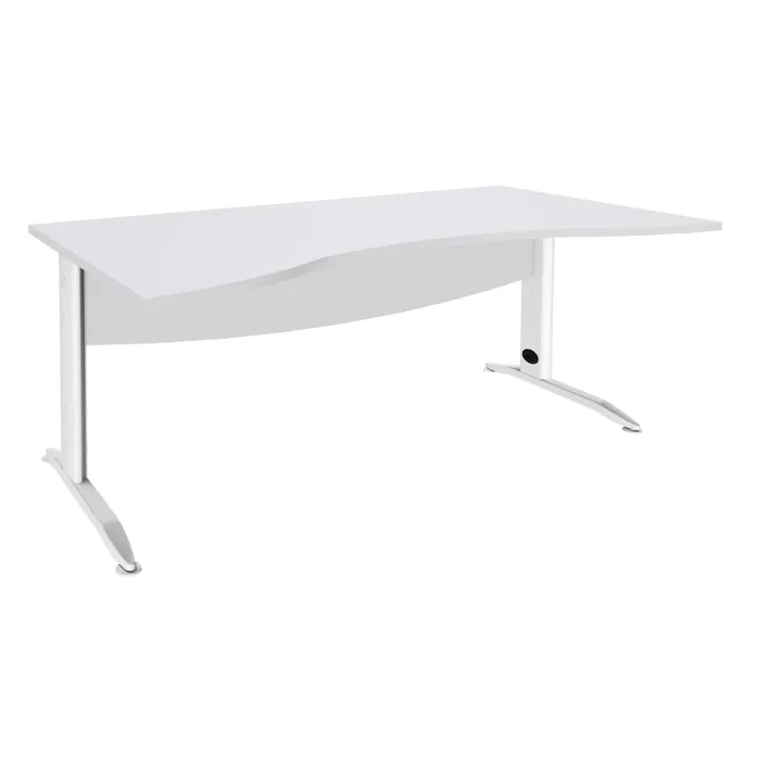 3253310150676-Bureau double vague symétrique IDRA - L180 cm - Pieds blanc - plateau Blanc perle--0