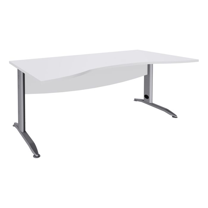 3253310150515-Bureau double vague symétrique IDRA - L180 cm - Pieds aluminium - plateau Blanc perle--0