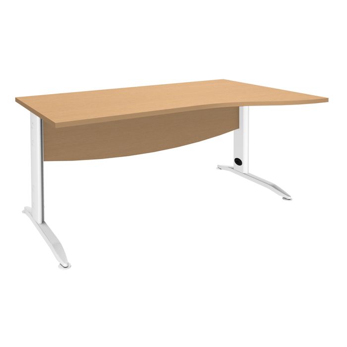 3253310149915-Bureau droit IDRA - Vague à droite - L140 cm - Pieds blancs - Plateau imitation Hêtre--0