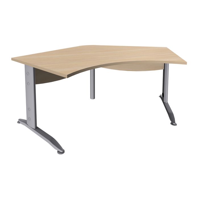 3253310150782-Bureau symétrique 120° IDRA - L180 cm - Pieds aluminium - plateau imitation Chêne clair--0