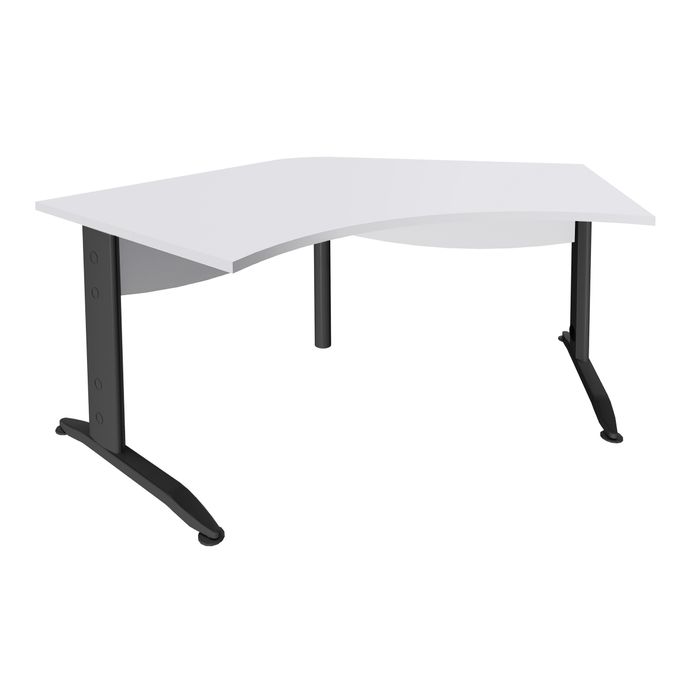 3253310150621-Bureau symétrique 120° IDRA - L180 cm - Pieds anthracite - plateau Blanc perle--0