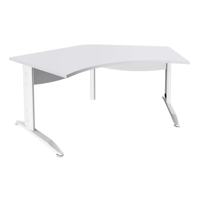 3253310150706-Bureau symétrique 120° IDRA - L180 cm - Pieds blanc - plateau Blanc perle--0