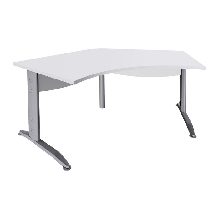 3253310150546-Bureau symétrique 120° IDRA - L180 cm - Pieds aluminium - plateau Blanc perle--0