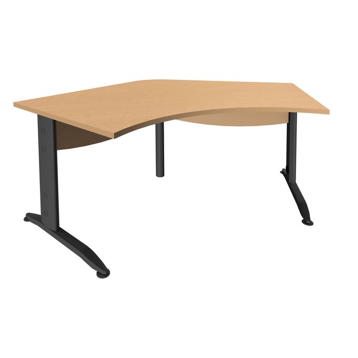 3253310149908-Bureau symétrique 120° IDRA - L180 cm - Pieds anthracite - plateau imitation Hêtre--0