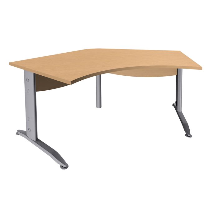 3253310149823-Bureau symétrique 120° IDRA - L180 cm - Pieds aluminium - plateau imitation Hêtre--0