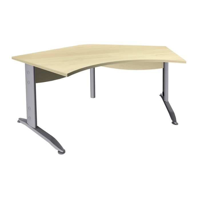 3253310150300-Bureau symétrique 120° IDRA - L180 cm - Pieds aluminium - plateau imitation Erable--0