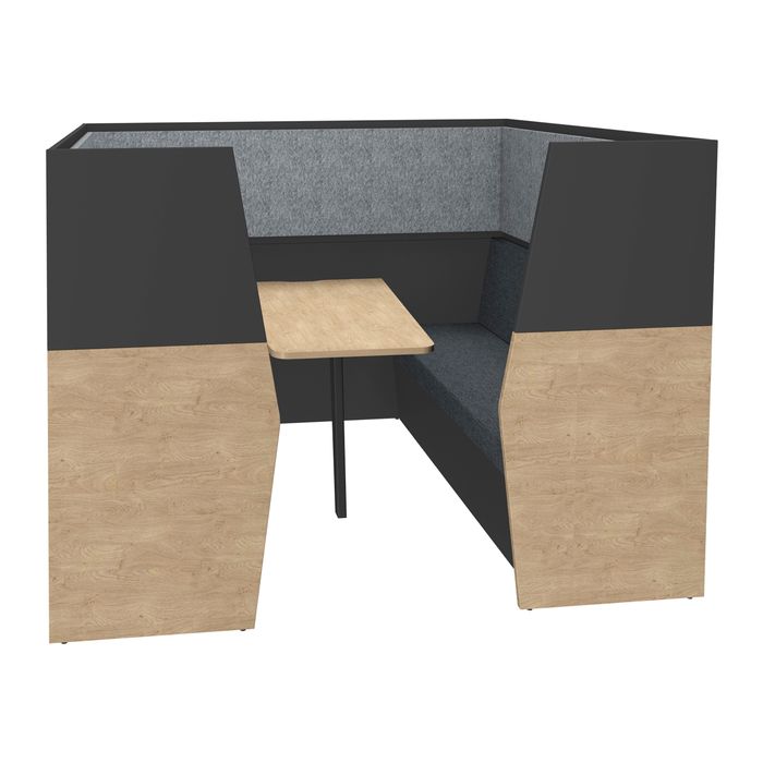 3253310169975-Box acoustique IN'TEAM - L210 x H 150 x P170 cm - 6 places avec table - structure chêne clair et carbone - pan--1