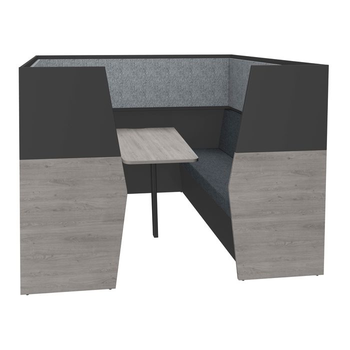 3253310170001-Box acoustique IN'TEAM - L210 x H 150 x P170 cm - 6 places avec table - structure chêne gris et carbone - pan--0