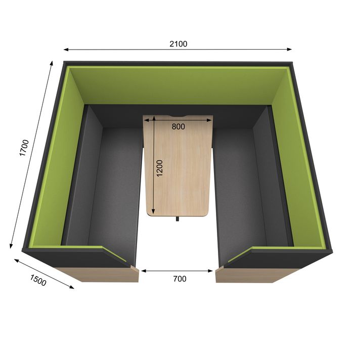 3253310169968-Box acoustique IN'TEAM - L210 x H 150 x P170 cm - 6 places avec table - structure chêne clair et carbone - pan--4