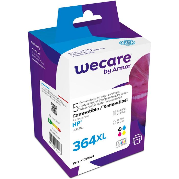 8715057210457-Cartouche compatible HP 364XL - pack de 5 - noir x2, cyan, magenta, jaune - Wecare--0