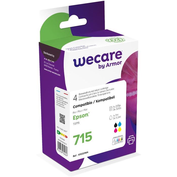 3112539759377-Cartouche compatible Epson T0715 Guépard - pack de 4 - noir, cyan, magenta, jaune - Wecare--0