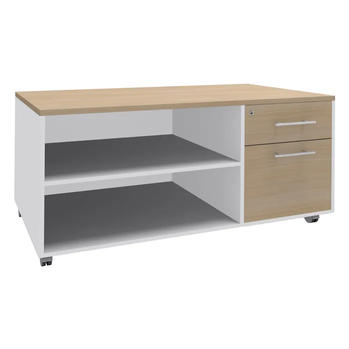 3253310145948-Console mobile EXPRIM/URBAN/LOFTER/LEVEL - L120 x H63 x P60 cm - 2 tiroirs dont 1 DS - coté blanc - finition façade et dessus imita--0