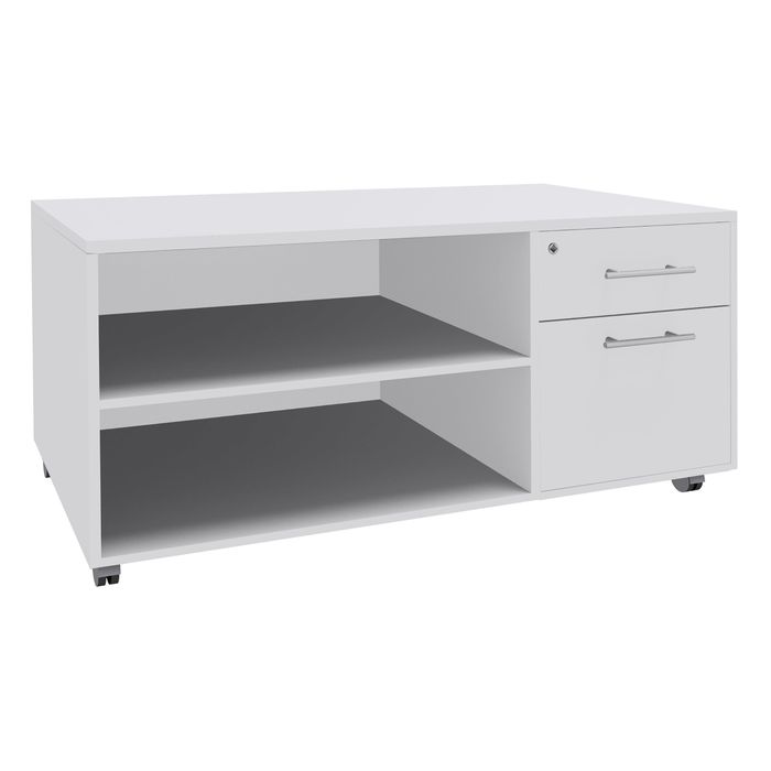 3253310163584-Console mobile LEVEL/STEELY/WOODY- L120 x H63 x P60 cm - 2 tiroirs dont 1 DS - coté Blanc - finition façade et d--0